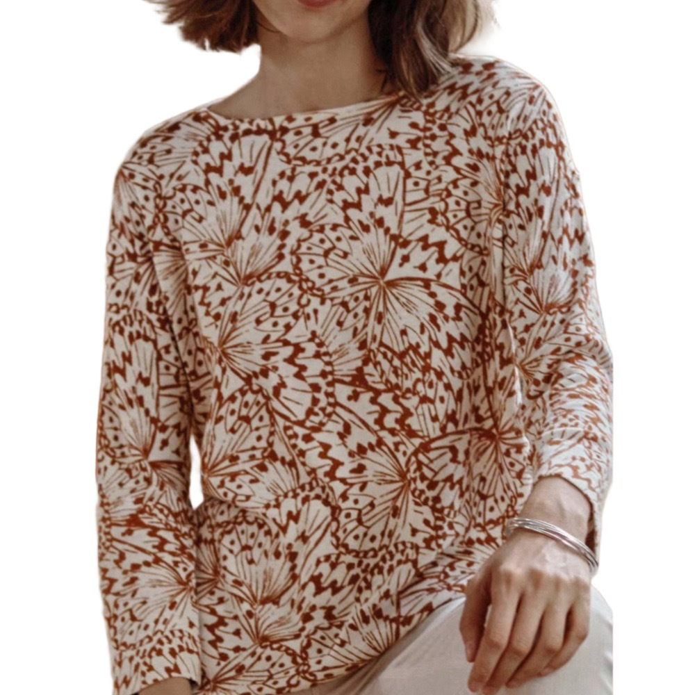 J. Jill Cream and Brown Floral-Print Long-Sleeve Top